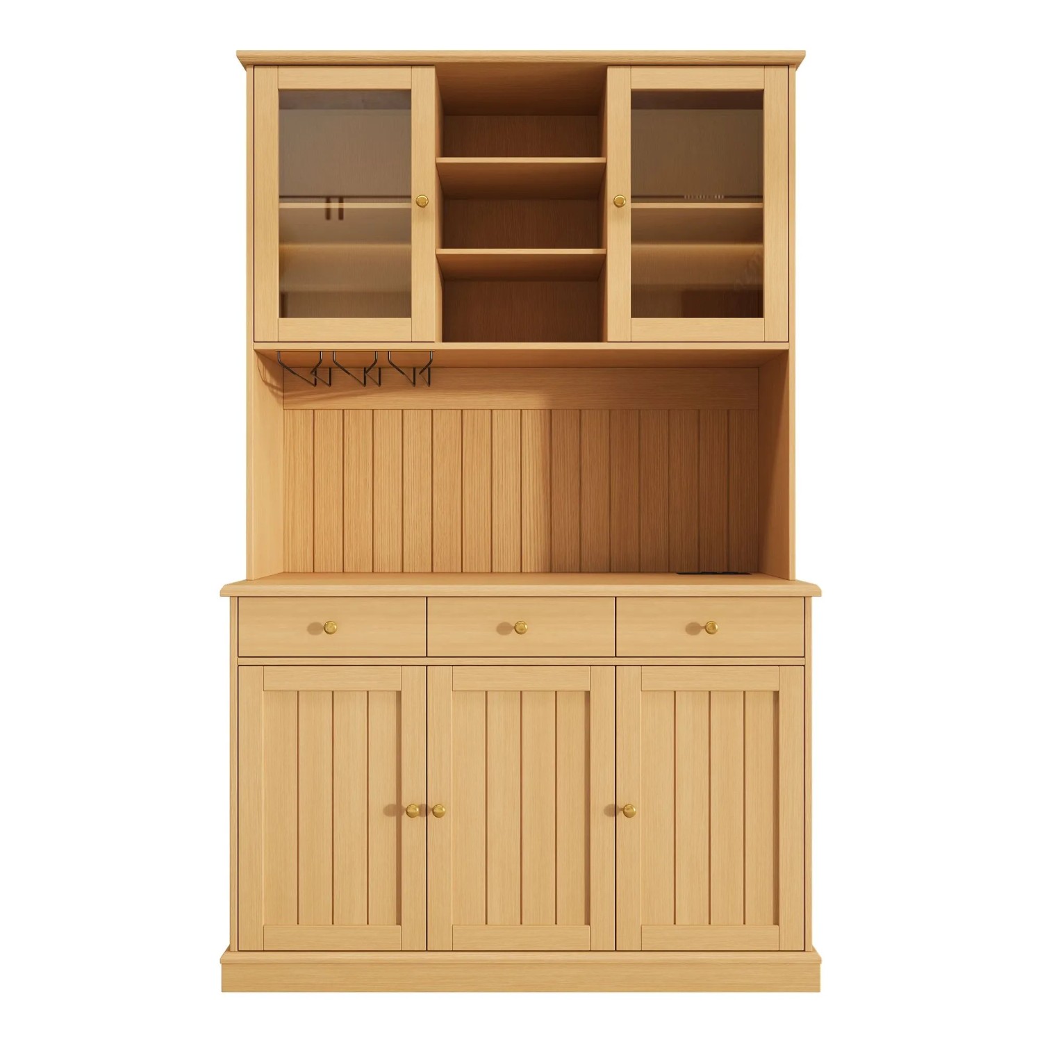 Merax Buffetschrank 120x40x191cm Glastüren Gläserhalter Natur