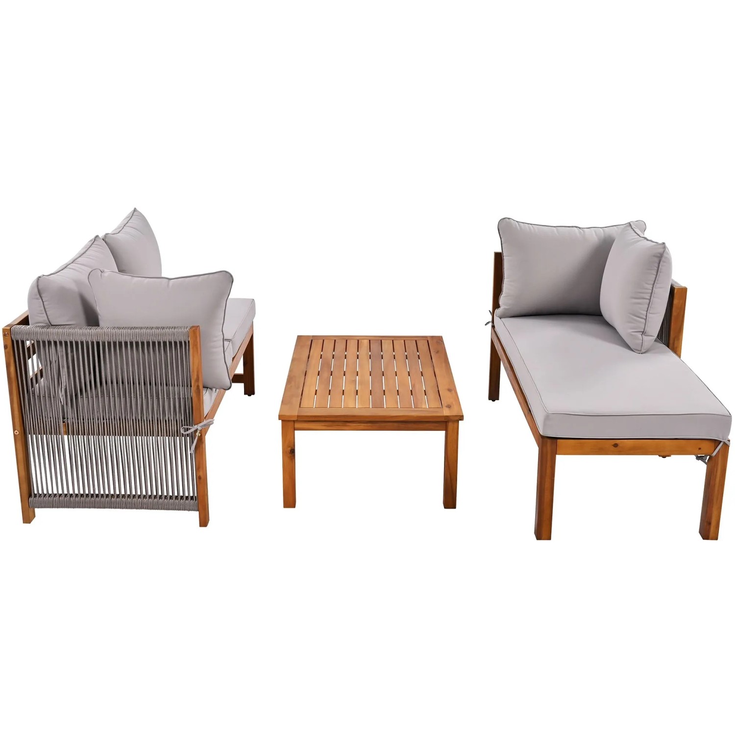 Merax Garten-Loungeset 3-tlg Akazienholz Seilarmlehnen