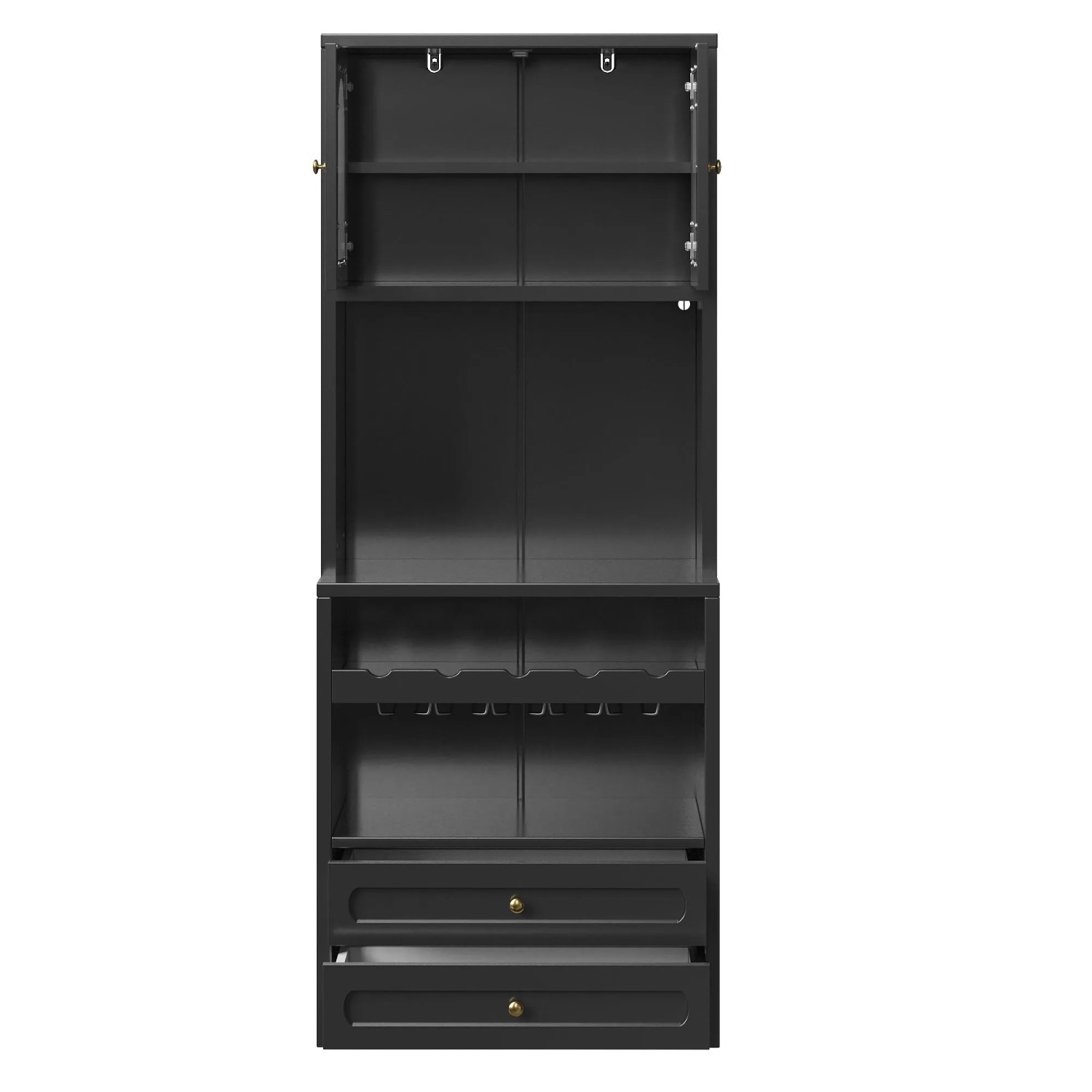 Merax Hochschrank Glasfront LED App Musik USB Schwarz