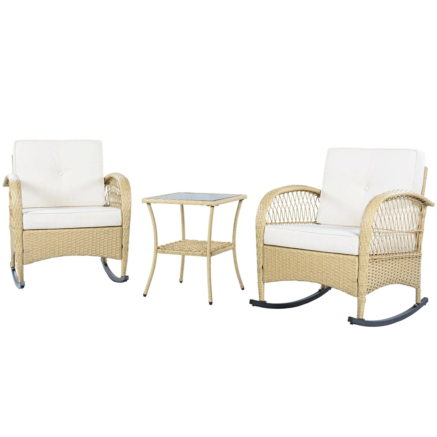Merax Balkongarnitur 3-tlg Rattan Schaukelstuhl Beige 160 kg