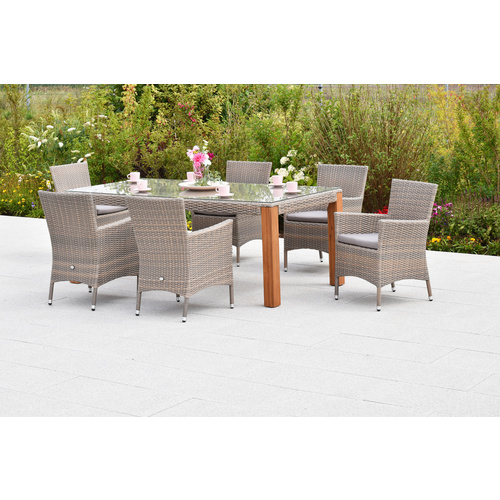 Merxx Teneriffa Set 13-tlg. 6 Sessel 6 Sitzkissen Tisch 200 x 100 cm Akazie Bild 2