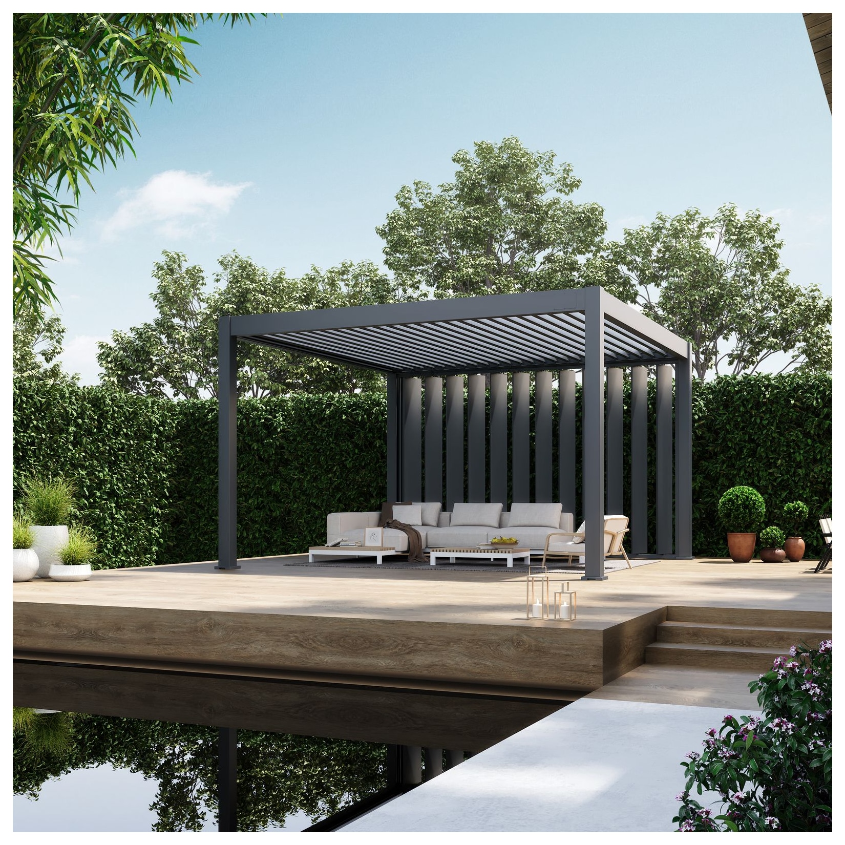 Weide Pergola Sichtschutzwand 4m mit kippbaren Lamellen anthrazit4 Meter Anthrazit