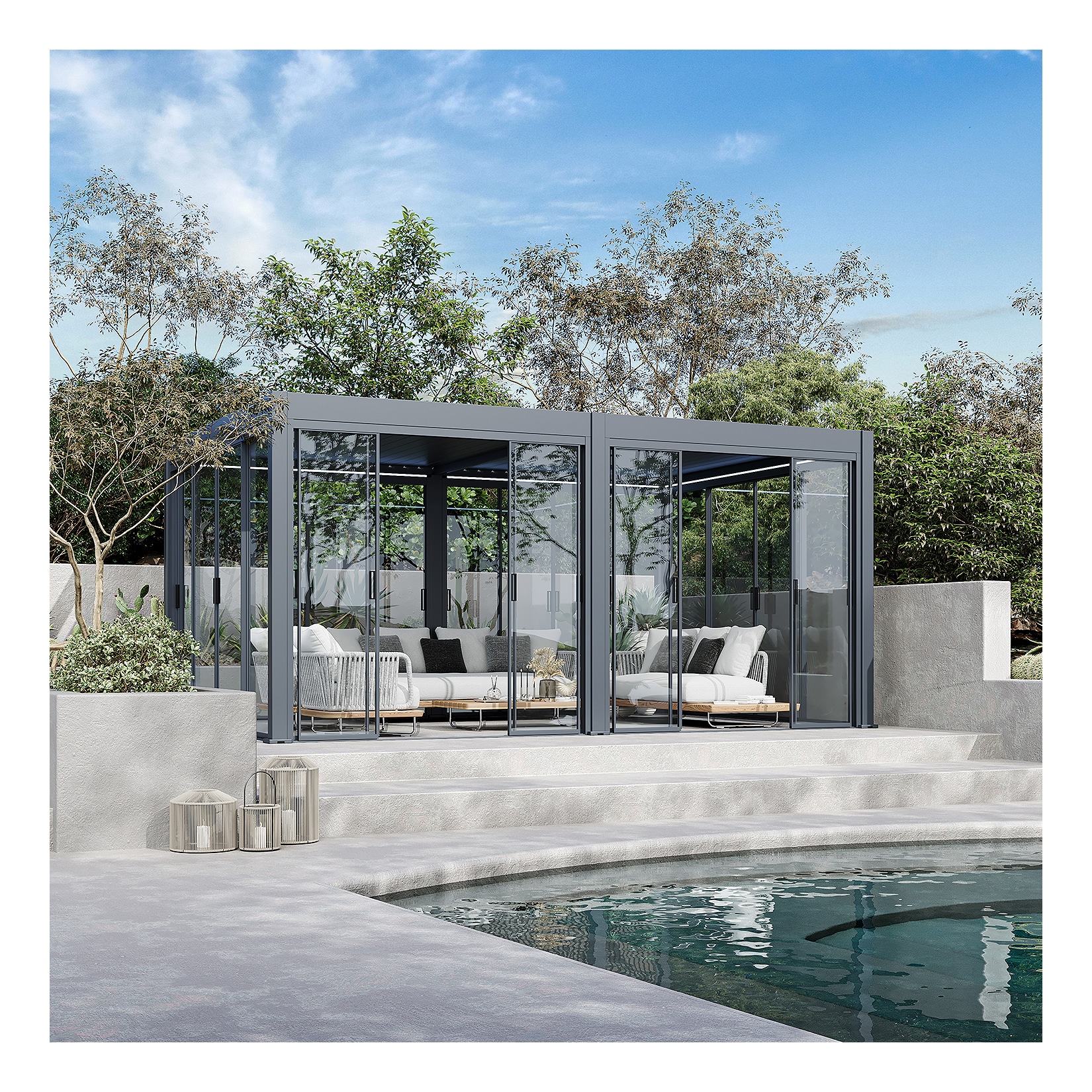 Weide Slim Frame Schiebepaneel Glas anthrazit für Pergola2.65 Meter Anthrazit