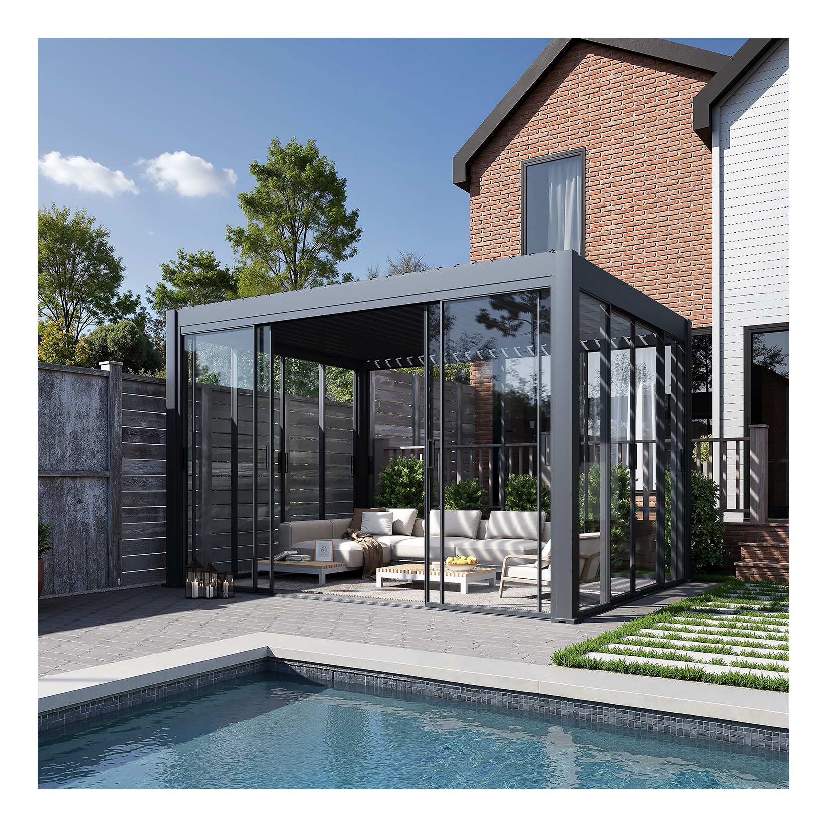 Weide Slim Frame Schiebepaneel Glas anthrazit für Pergola4 Meter Anthrazit