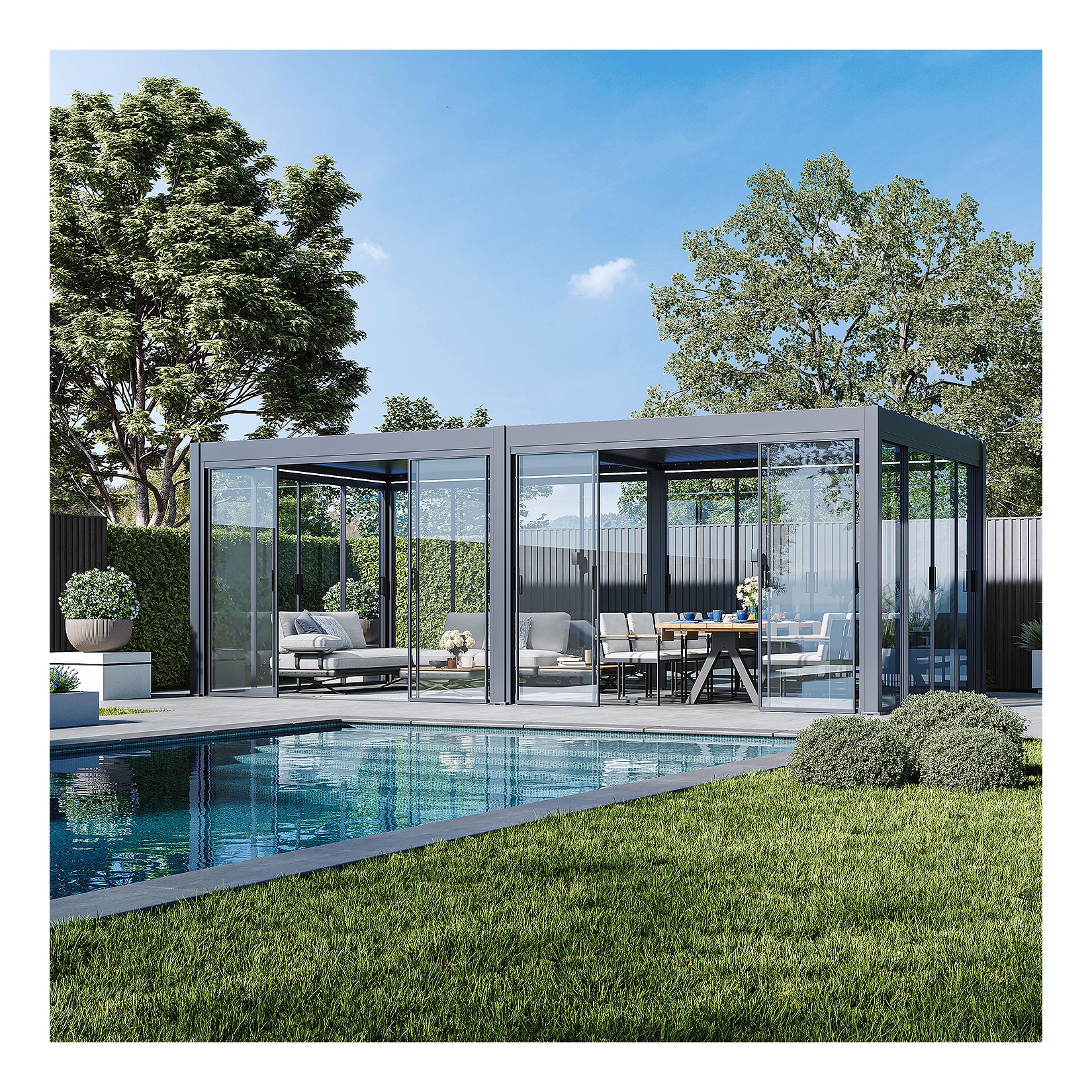 Weide Slim Frame Schiebepaneel Glas anthrazit für Pergola3.6 Meter Anthrazit