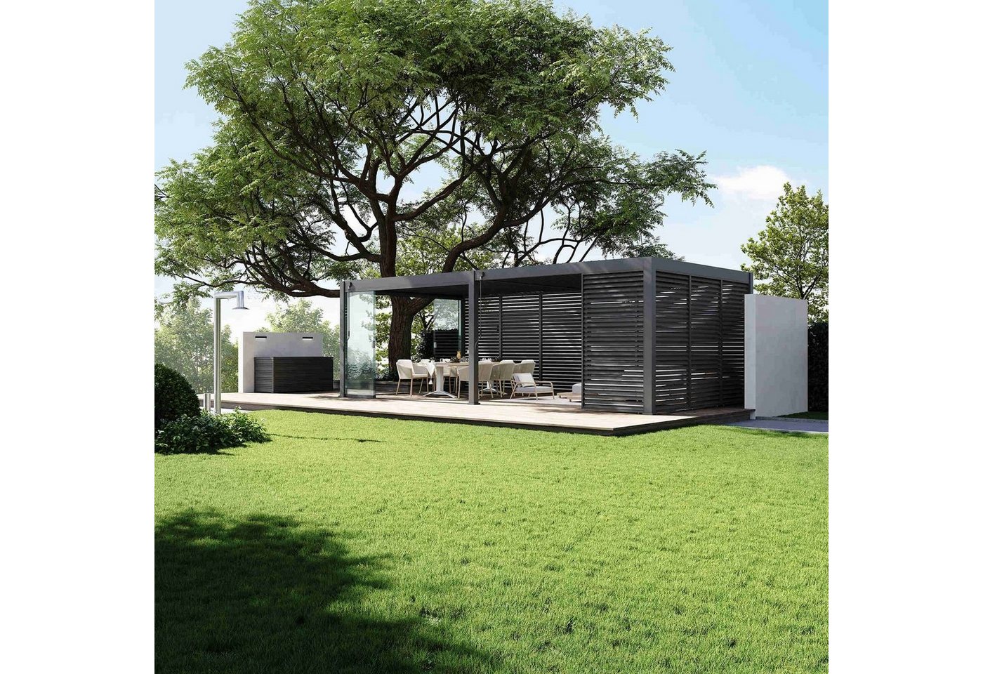 Weide Lamellenwand horizontal anthrazit Aluminium als Pergola Sichtschutz0.83 Meter