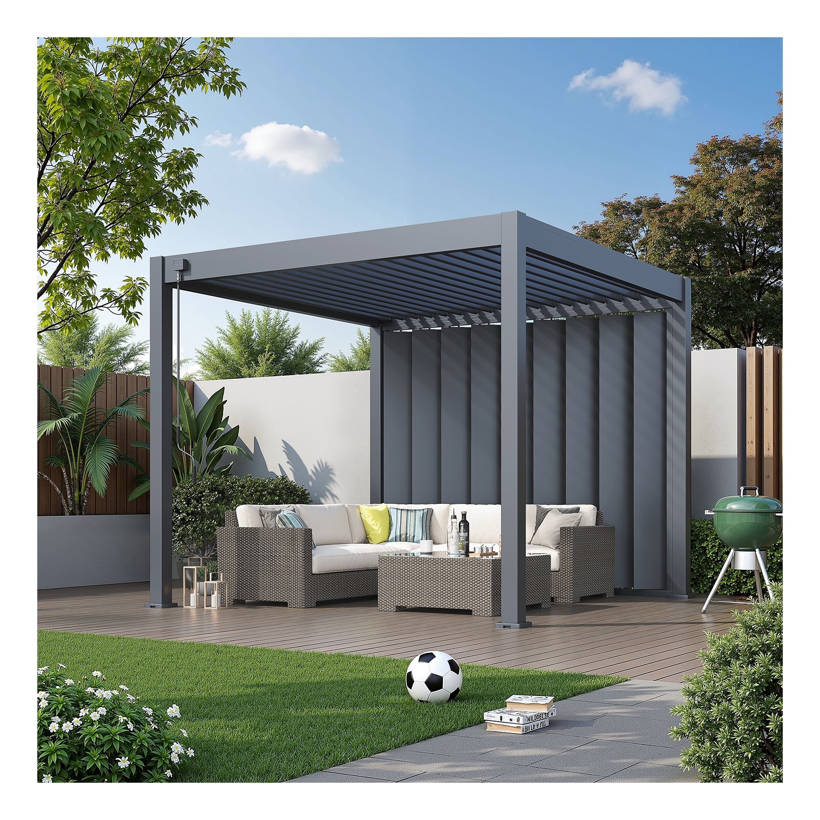 Weide Pergola Sichtschutzwand 3m mit kippbaren Lamellen anthrazit3.0 Meter Anthrazit