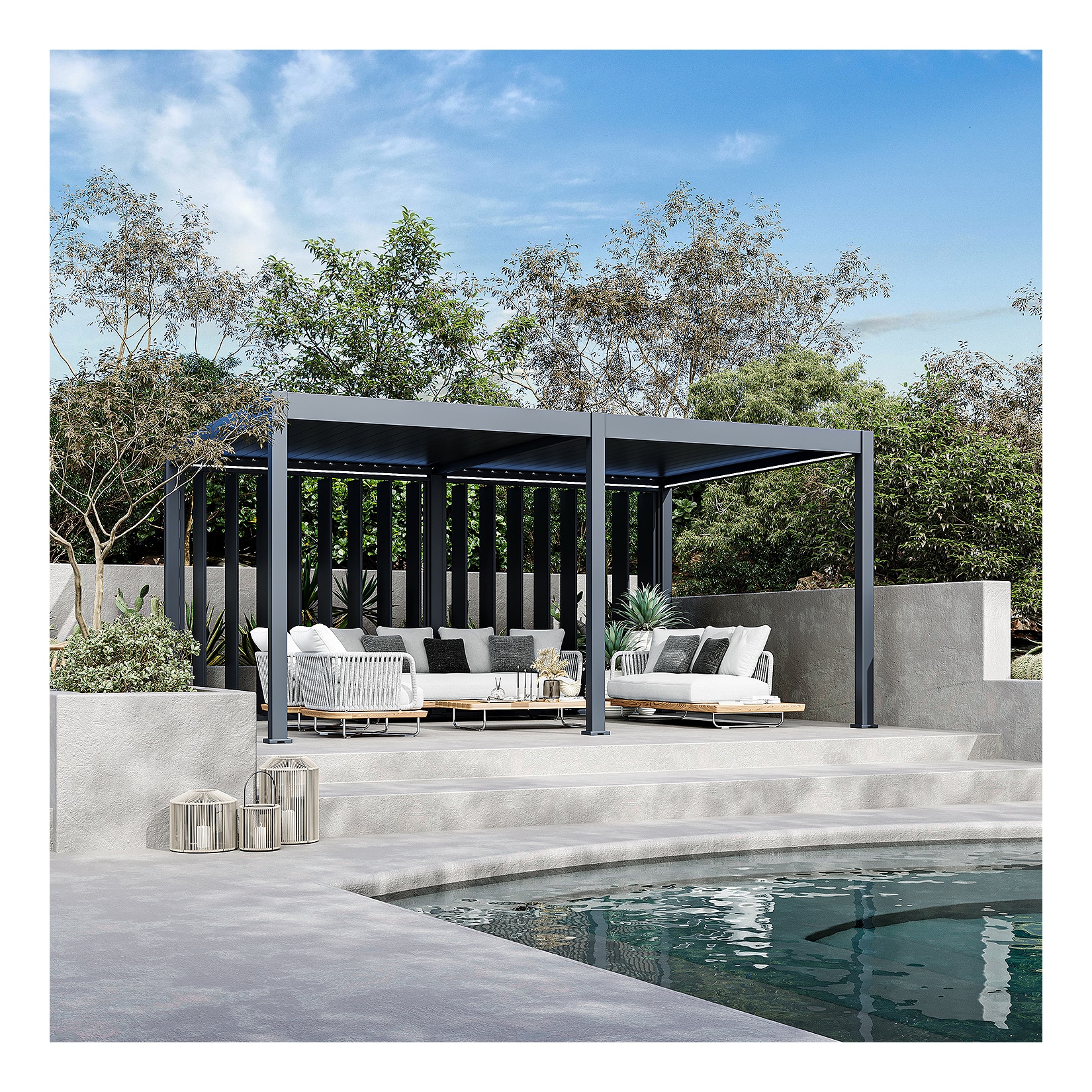 Weide Pergola Sichtschutzwand 2,65m mit kippbaren Lamellen anthrazit2.65 Meter Anthrazit