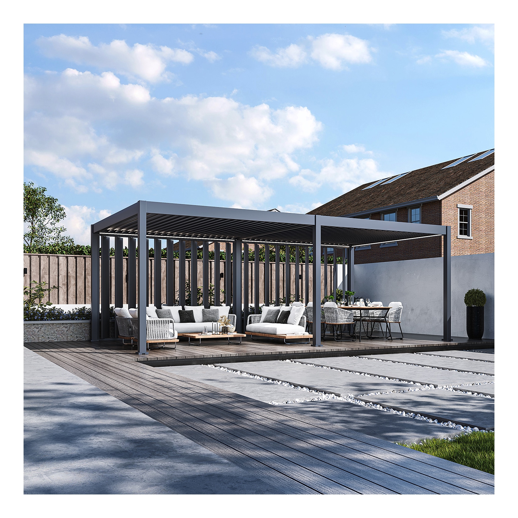 Weide Pergola Sichtschutzwand 3,6m mit kippbaren Lamellen anthrazit3.6 Meter Anthrazit