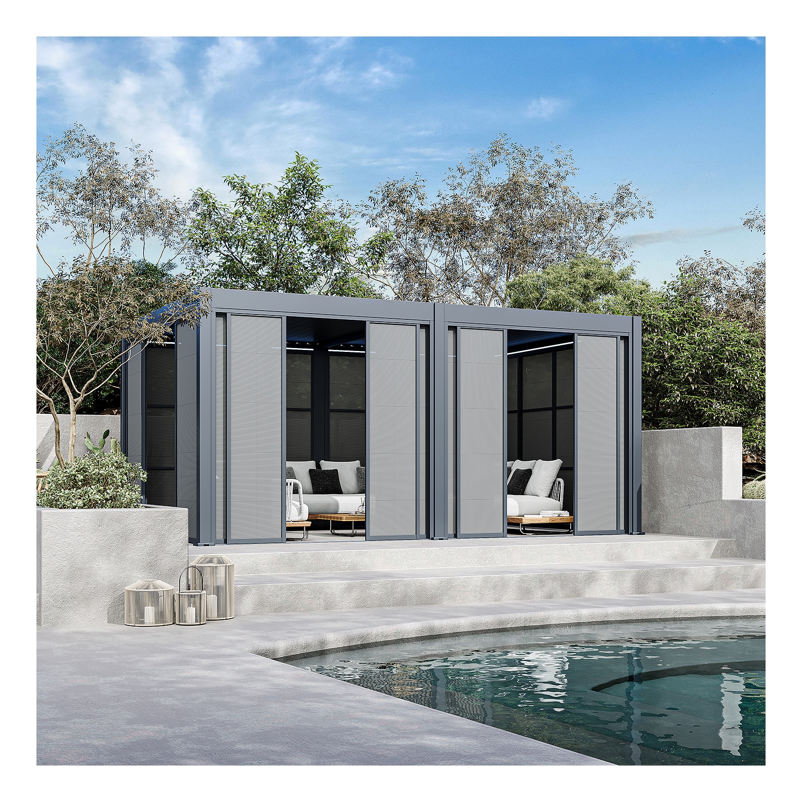 Weide Slim Frame Schiebepaneel Textil anthrazit für Pergola3.6 Meter Anthrazit