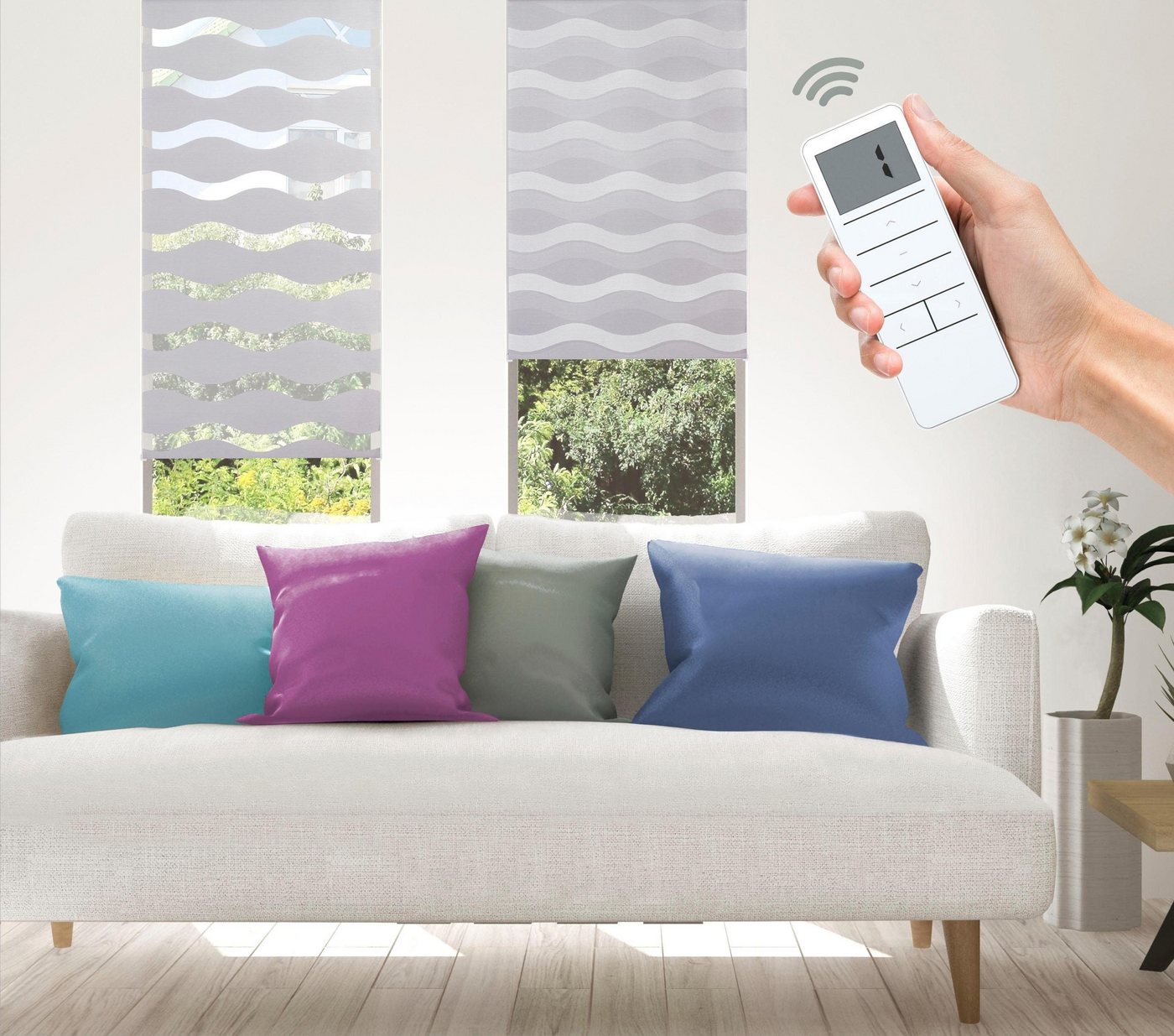 Elektrisches Rollo Wave - SMART HOME, Good Life, Lichtschutz, ohne Bohren, Klemmfix, mit Fernbedienung Bild 2