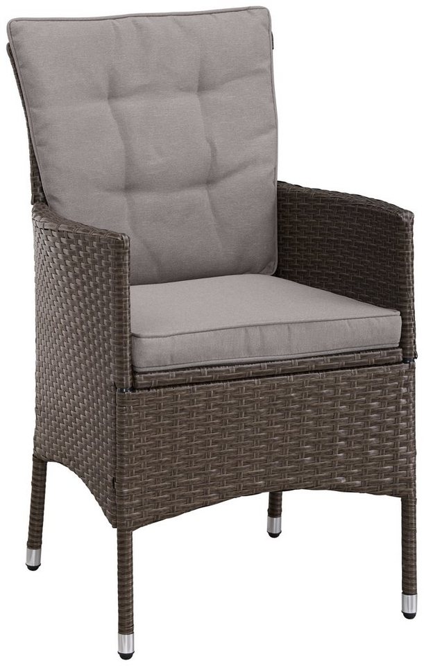 KONIFERA Garten-Essgruppe Balkonset "Mailand", (Set, 7-tlg., 2x Sessel, 1x Tisch 112x65 cm, inkl. Auflagen, Polyrattan), Tischplatte aus Sicherheitsglas