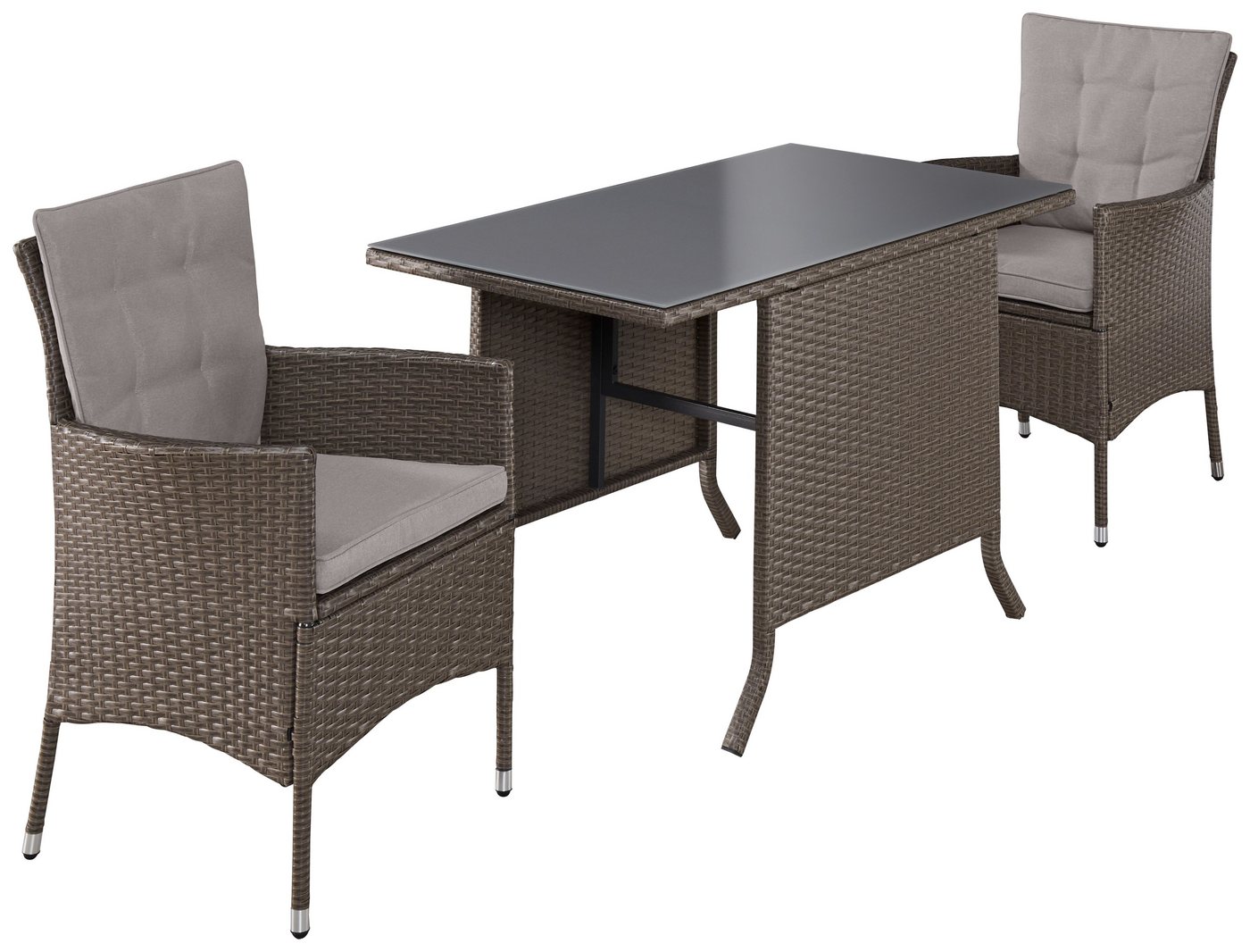 KONIFERA Garten-Essgruppe Balkonset "Mailand", (Set, 7-tlg., 2x Sessel, 1x Tisch 112x65 cm, inkl. Auflagen, Polyrattan), Tischplatte aus Sicherheitsglas Bild 3