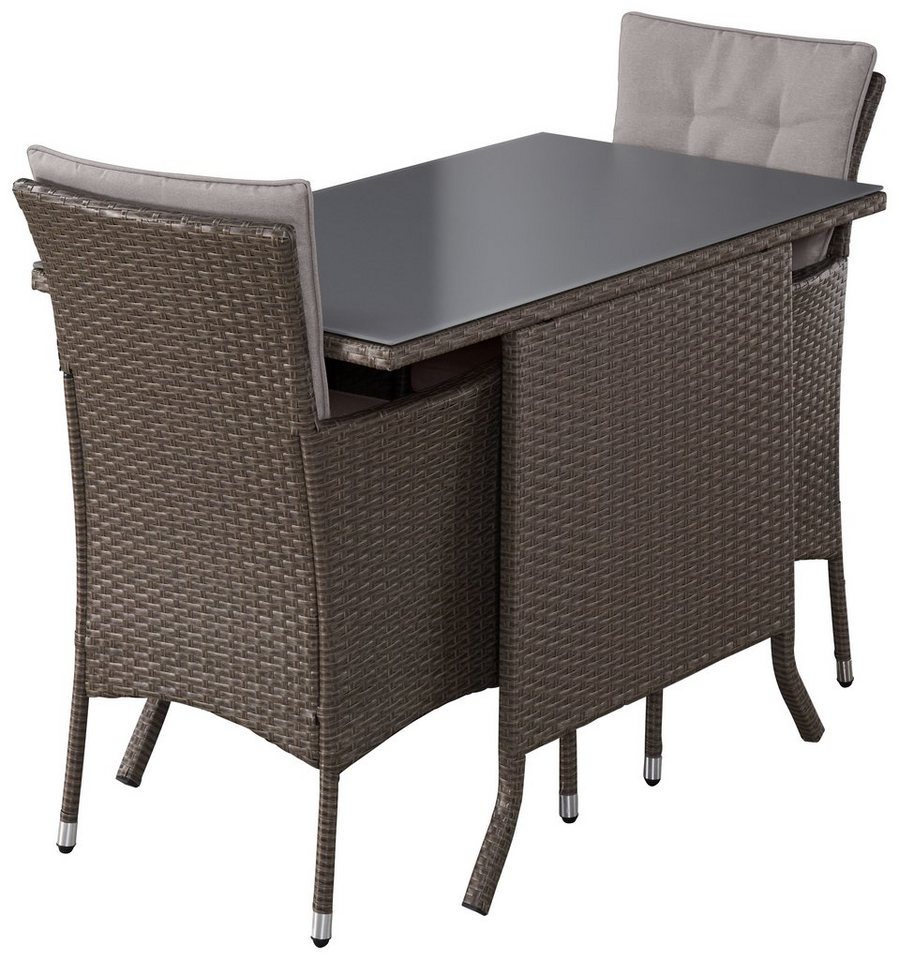 KONIFERA Garten-Essgruppe Balkonset "Mailand", (Set, 7-tlg., 2x Sessel, 1x Tisch 112x65 cm, inkl. Auflagen, Polyrattan), Tischplatte aus Sicherheitsglas Bild 4
