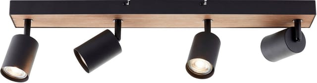 Brilliant Deckenstrahler Jello Wood, LED wechselbar, Warmweiß, Spotbalken schwenkbar, 15x60x8 cm, 4 x GU10, 345lm, 3000K, Metall/Holz