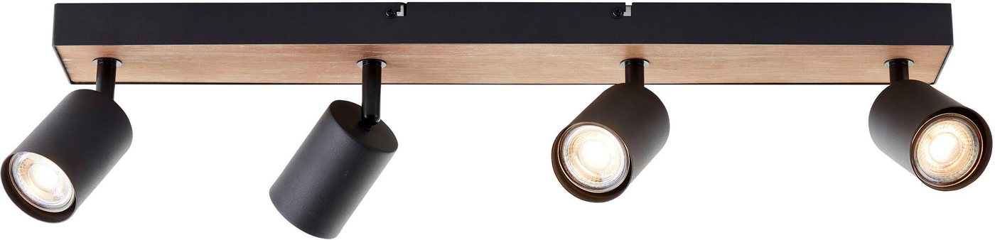 Brilliant Deckenstrahler Jello Wood, LED wechselbar, Warmweiß, Spotbalken schwenkbar, 15x60x8 cm, 4 x GU10, 345lm, 3000K, Metall/Holz Bild 2
