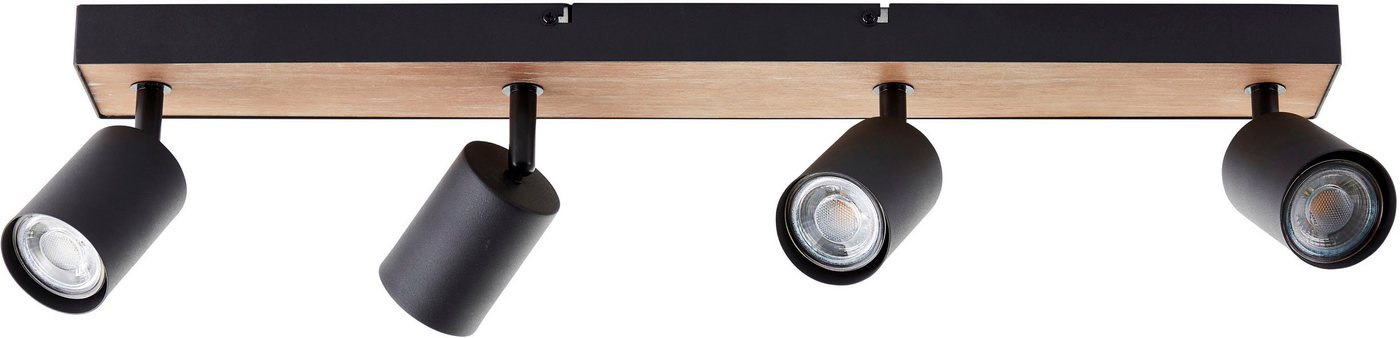 Brilliant Deckenstrahler Jello Wood, LED wechselbar, Warmweiß, Spotbalken schwenkbar, 15x60x8 cm, 4 x GU10, 345lm, 3000K, Metall/Holz Bild 4