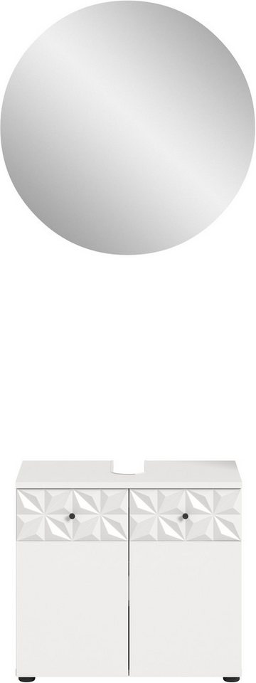 welltime Badezimmer-Set VICENZA, Breite 60cm, 2-teilig, mit Ornamentabsetzung, (best. aus: Waschbeckenunterschrank und Spiegelschrank), Waschbeckenunterschrank und Spiegelschrank Bild 2