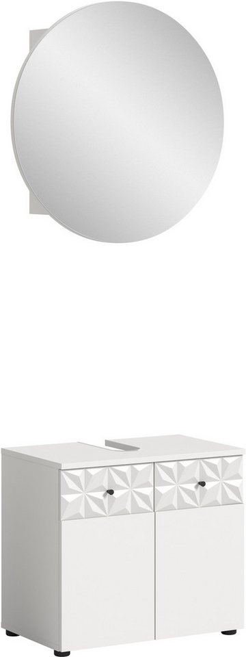 welltime Badezimmer-Set VICENZA, Breite 60cm, 2-teilig, mit Ornamentabsetzung, (best. aus: Waschbeckenunterschrank und Spiegelschrank), Waschbeckenunterschrank und Spiegelschrank Bild 3