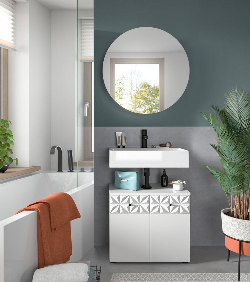 welltime Badezimmer-Set VICENZA, Breite 60cm, 2-teilig, mit Ornamentabsetzung, (best. aus: Waschbeckenunterschrank und Spiegelschrank), Waschbeckenunterschrank und Spiegelschrank Bild 4