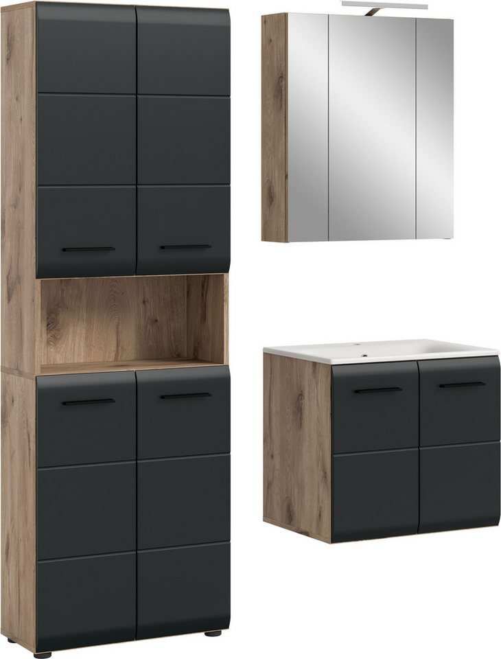 welltime Badezimmer-Set, (Set, 5-St., Hochschrank, Spiegelschr. inkl. Bel., Waschtisch inkl. Waschbecken), Bad-Kombination, Bad-Möbel, Badezimmer, Kombination, Kombi Bild 2
