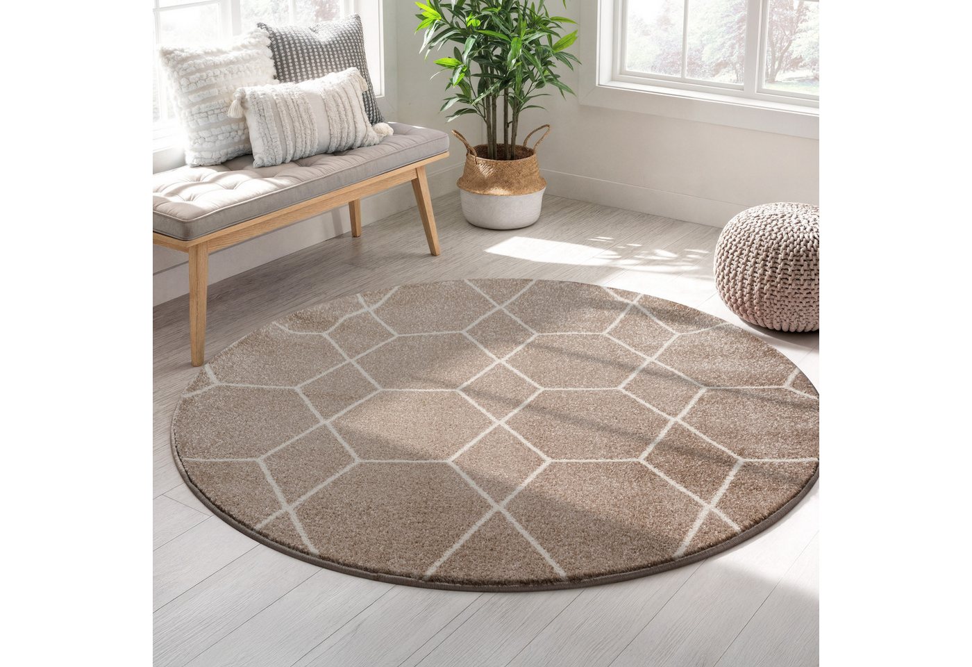 Sanat Teppich Trellis, auch als Läufer und Rund, rund, Höhe: 10 mm, Kurzflor, skandi, boho, große Farbauswahl, alle Räume Bild 4