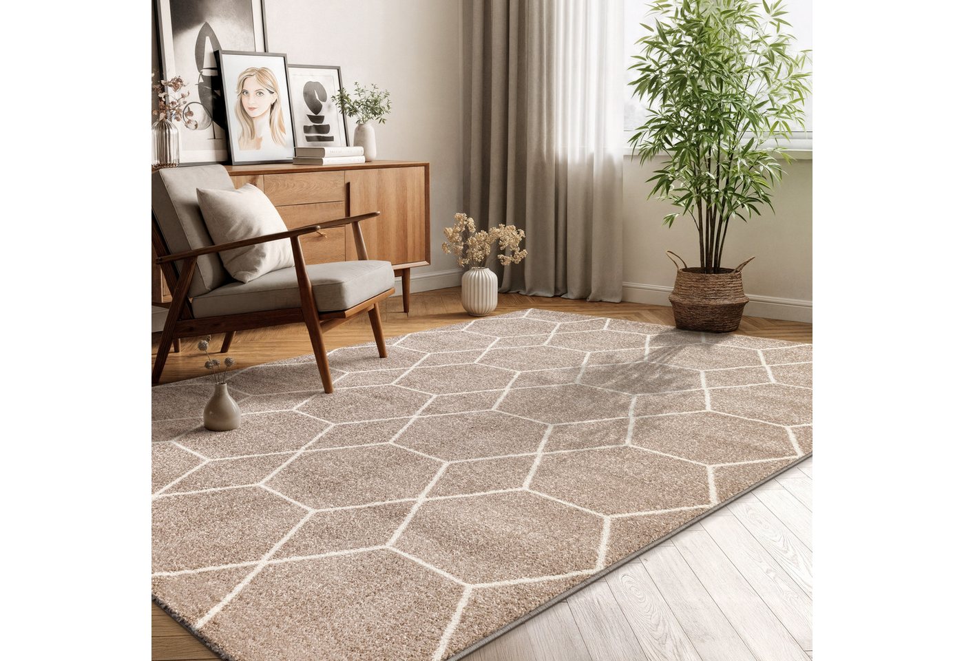 Sanat Teppich Trellis, auch als Läufer und Rund, rechteckig, Höhe: 10 mm, Kurzflor, skandi, boho, große Farbauswahl, alle Räume Bild 3