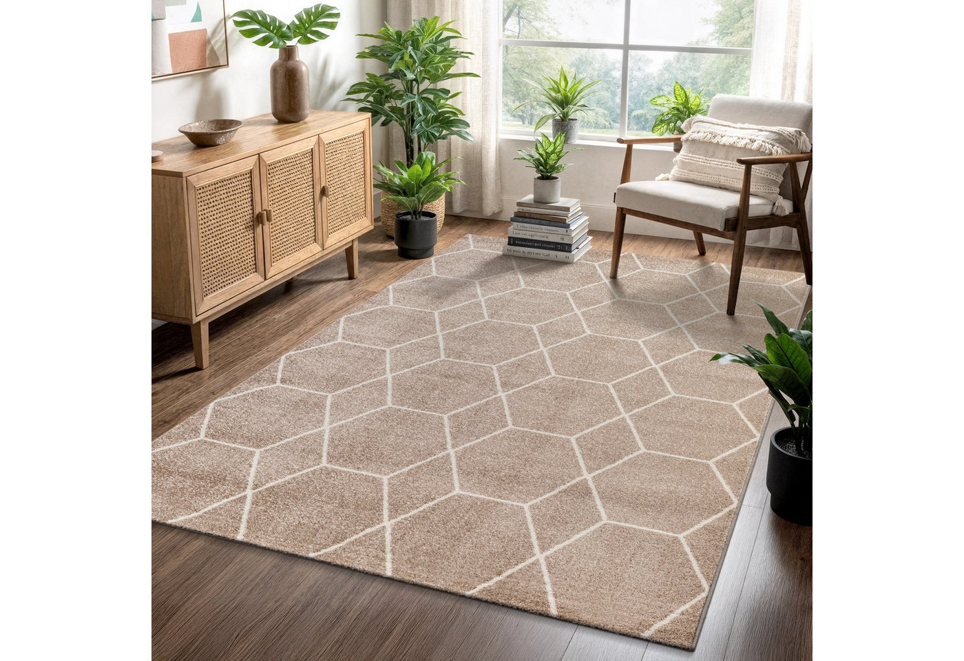 Sanat Teppich Trellis, auch als Läufer und Rund, rechteckig, Höhe: 10 mm, Kurzflor, skandi, boho, große Farbauswahl, alle Räume Bild 4