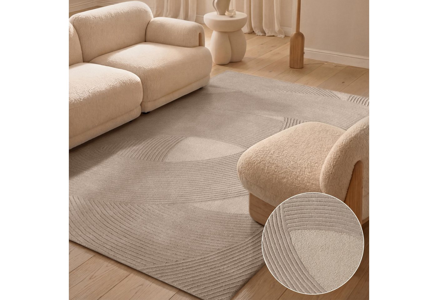 Ted Baker Wollteppich Victoria, auch in rund, rechteckig, Höhe: 18 mm, Naturteppich Wolle, Hoch-Tief-Design, Wohnzimmer, Schlafzimmer