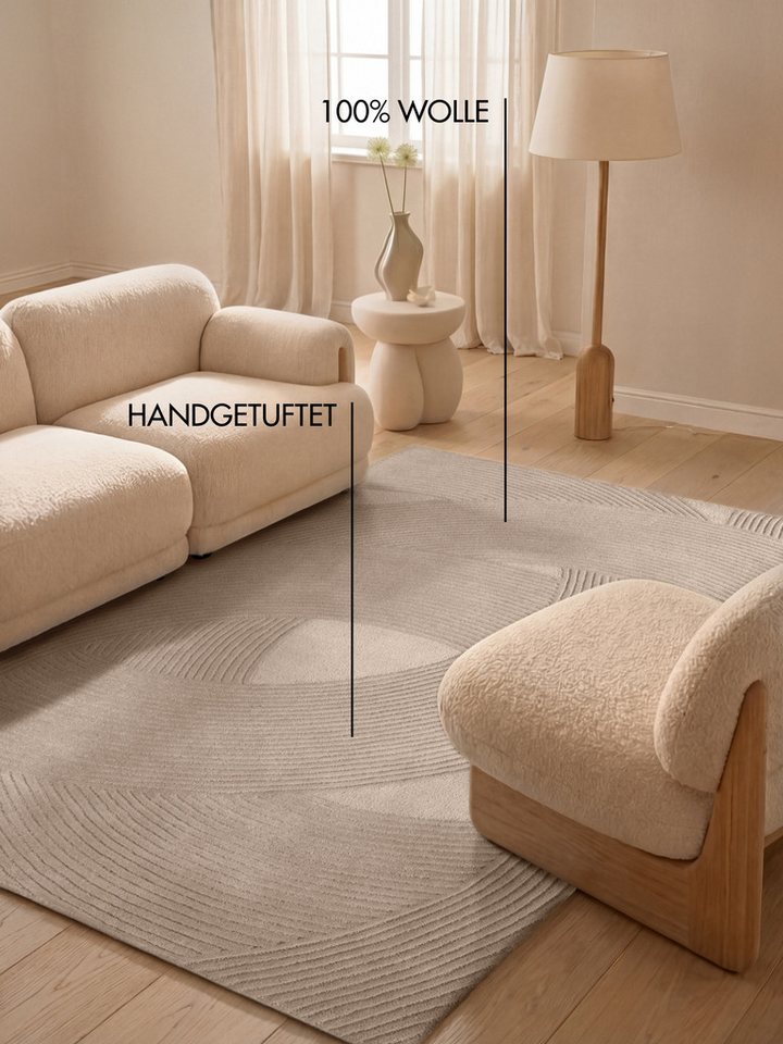 Ted Baker Wollteppich Victoria, auch in rund, rechteckig, Höhe: 18 mm, Naturteppich Wolle, Hoch-Tief-Design, Wohnzimmer, Schlafzimmer Bild 4