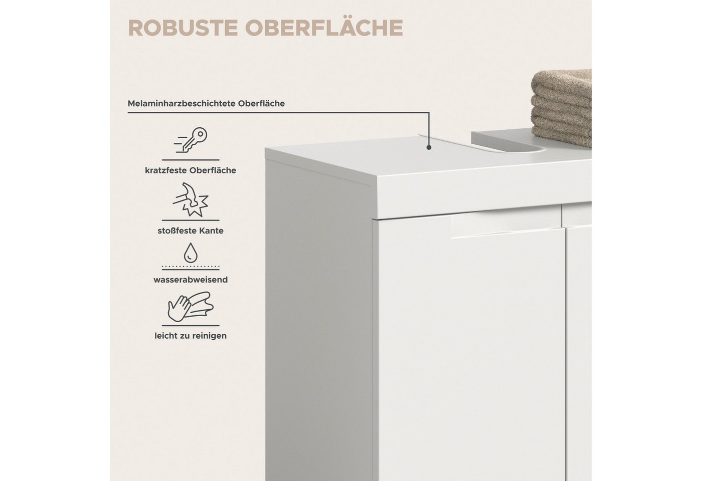 OTTO home Waschbeckenunterschrank MAOI, Breite 60cm, 2 Türen, 2 Fächer, 1 Einlegeboden (inkl. Siphonausschnitt) Badezimmerschrank, Unterschrank, Kommode, WBU, Bad, Badezimmer Bild 5