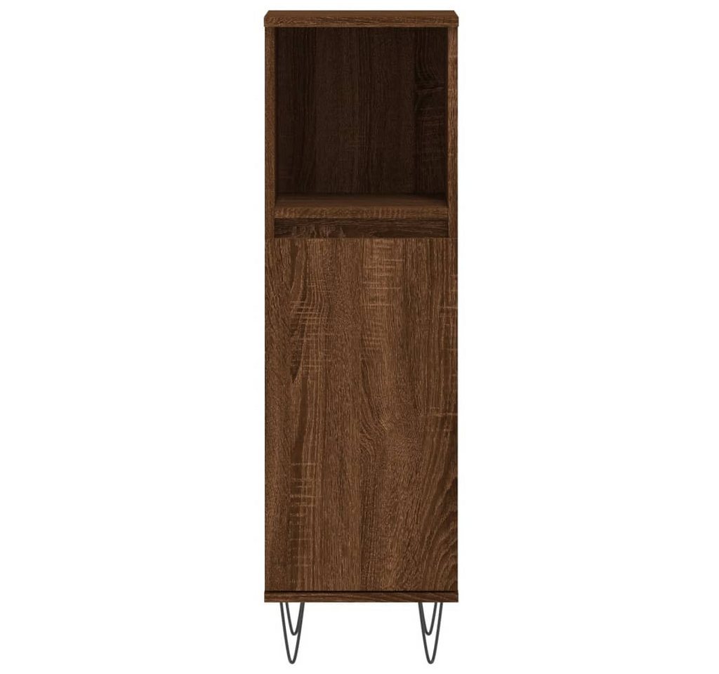 furnicato Badkommode Badezimmerschrank 30x30x100 cm Braun Massivholz Optik mit Eisenfüßen (1 St), Feuchtigkeitsbeständiges Badregal mit Stauraum und Wandhalterung
