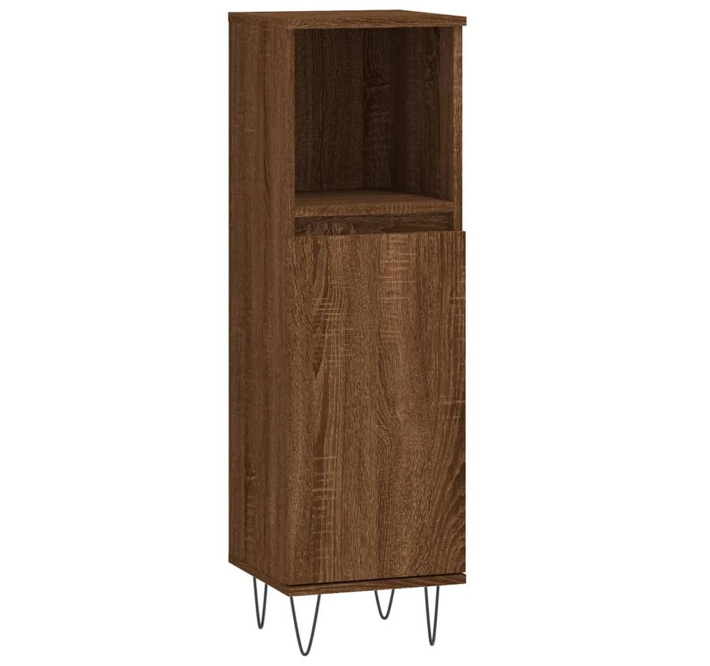 furnicato Badkommode Badezimmerschrank 30x30x100 cm Braun Massivholz Optik mit Eisenfüßen (1 St), Feuchtigkeitsbeständiges Badregal mit Stauraum und Wandhalterung Bild 2