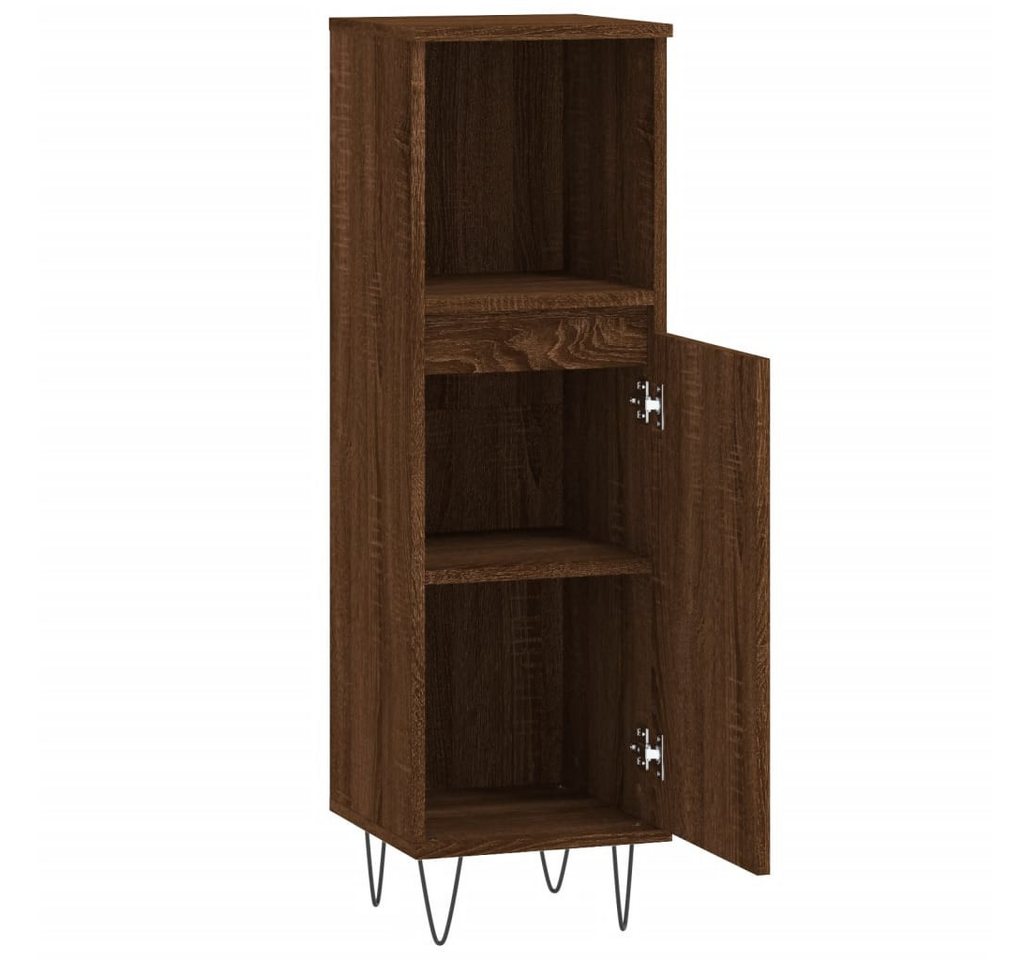 furnicato Badkommode Badezimmerschrank 30x30x100 cm Braun Massivholz Optik mit Eisenfüßen (1 St), Feuchtigkeitsbeständiges Badregal mit Stauraum und Wandhalterung Bild 3