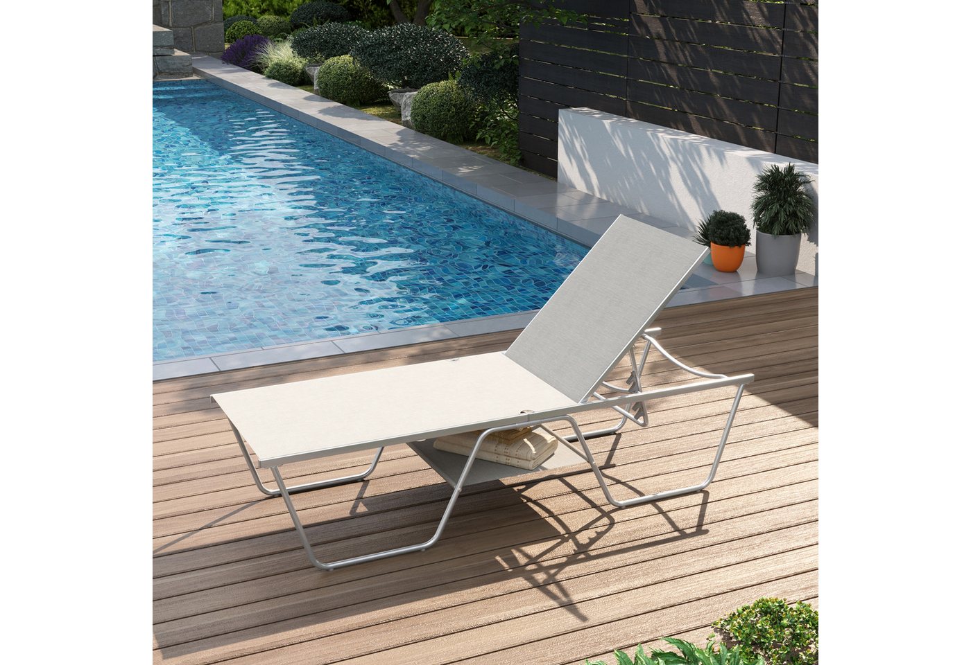 PHI VILLA Gartenliege, Freizeitliege für den Außenbereich mit 5-fach verstellbarer Rückenlehne, 1 St., 198,5 × 69 × 45 cm wetterfester Liegestuhl, Geeignet für Gärten, Balkone und Terrassen Bild 3