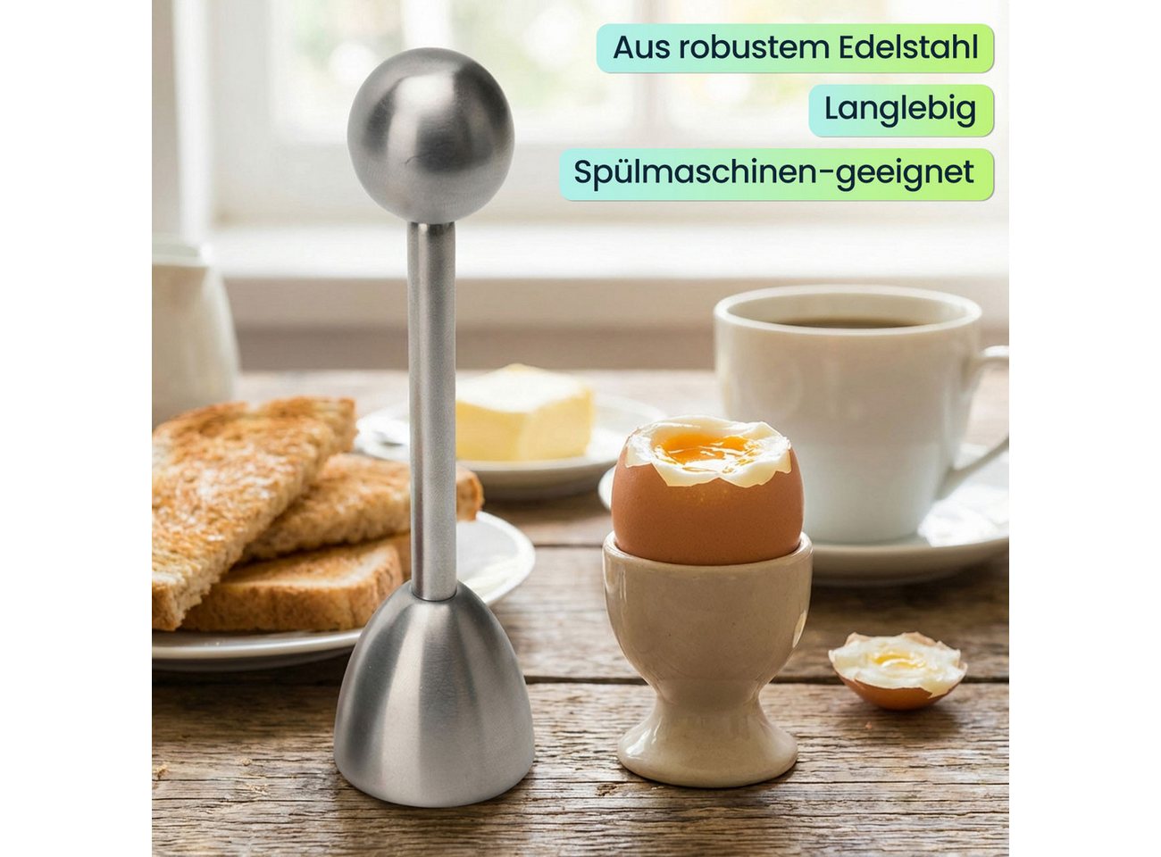 Casativo Eierköpfer Edelstahl Eieröffner & Eierknacker für Eier 41 x 140 mm, (2-tlg., erhältlich als 1er, 2er oder 4er Set), für hart- oder weichgekochte Eier, spülmaschinenfest Bild 2