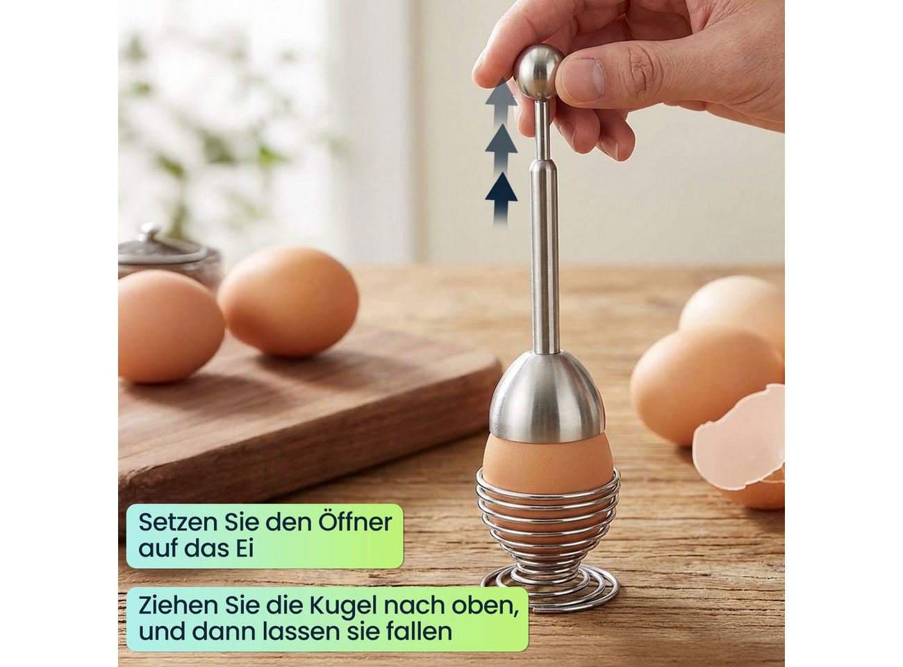 Casativo Eierköpfer Edelstahl Eieröffner & Eierknacker für Eier 41 x 140 mm, (2-tlg., erhältlich als 1er, 2er oder 4er Set), für hart- oder weichgekochte Eier, spülmaschinenfest Bild 4