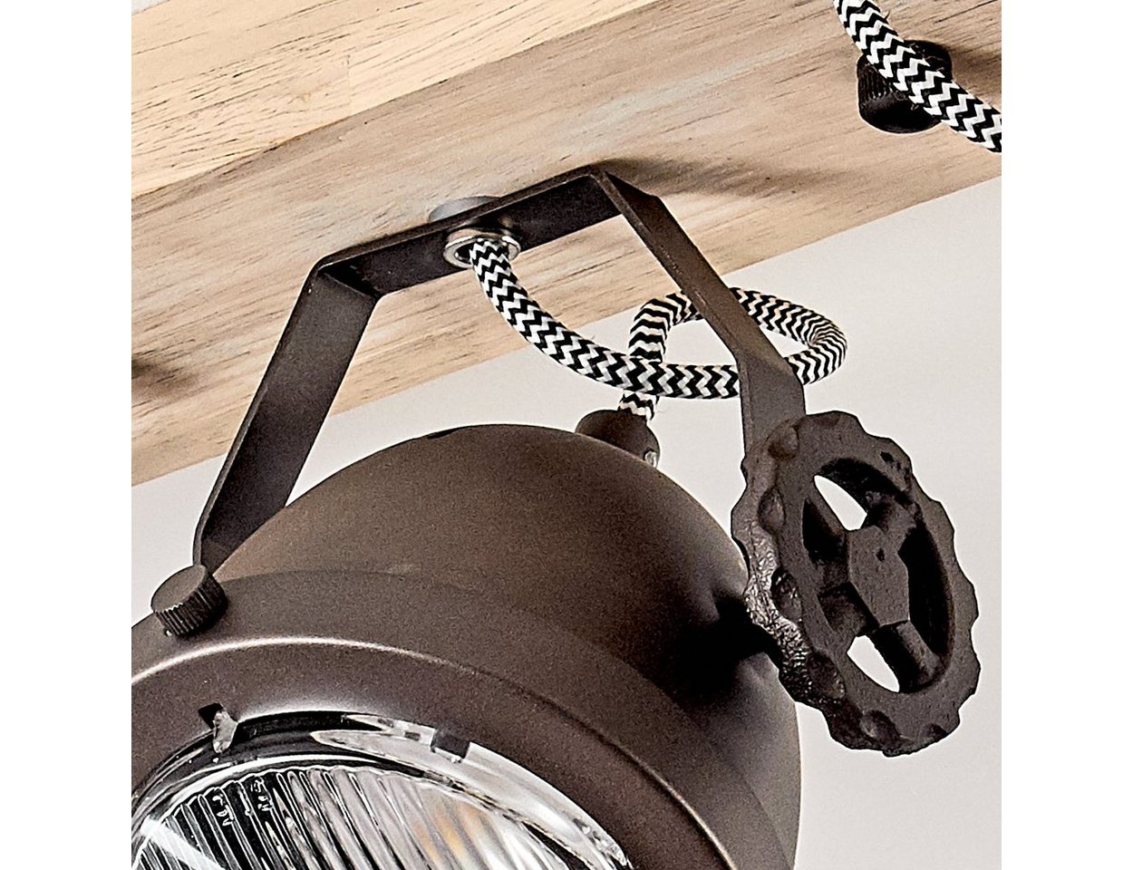 hofstein Deckenleuchte »Biati« verstellbare Deckenlampe, Metall/Holz/Glas, Schwarz-Braun, ohne Leuchtmittel, 3xGU10, max. 50 Watt, dreh-/schwenkbarer Spot im Retro Design, Natur Bild 3