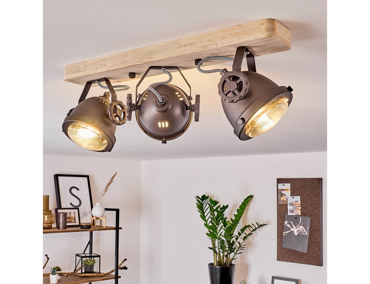 hofstein Deckenleuchte »Biati« verstellbare Deckenlampe, Metall/Holz/Glas, Schwarz-Braun, ohne Leuchtmittel, 3xGU10, max. 50 Watt, dreh-/schwenkbarer Spot im Retro Design, Natur Bild 4