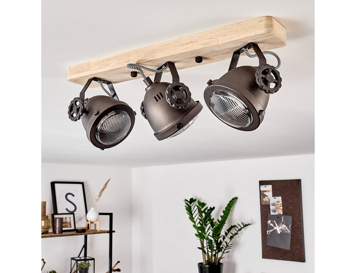 hofstein Deckenleuchte »Biati« verstellbare Deckenlampe, Metall/Holz/Glas, Schwarz-Braun, ohne Leuchtmittel, 3xGU10, max. 50 Watt, dreh-/schwenkbarer Spot im Retro Design, Natur Bild 5