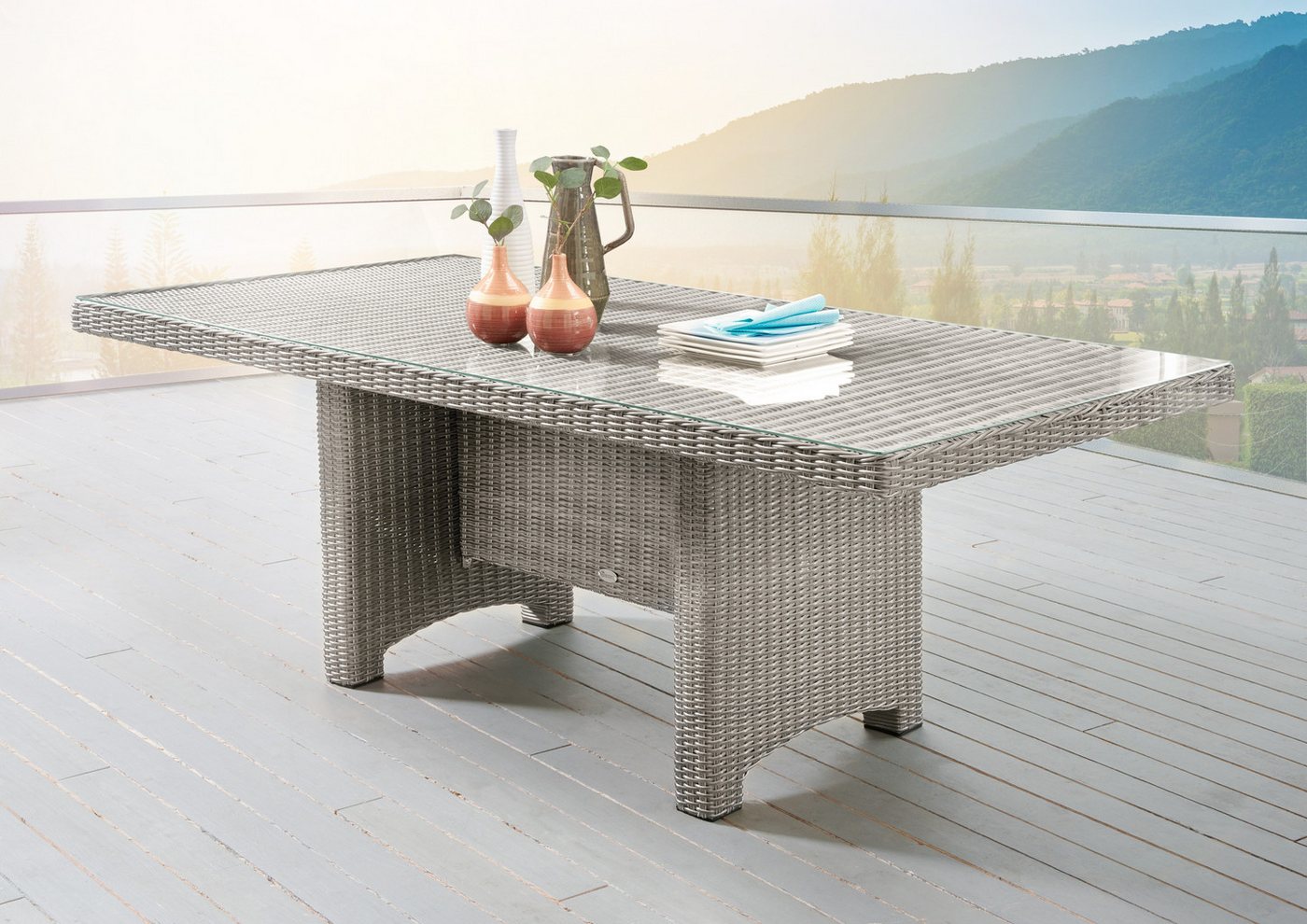 Destiny Garten-Essgruppe LUNA, Polyrattan, 4 Sessel, Tisch 165x90x75 cm, inkl. Auflagen Bild 3