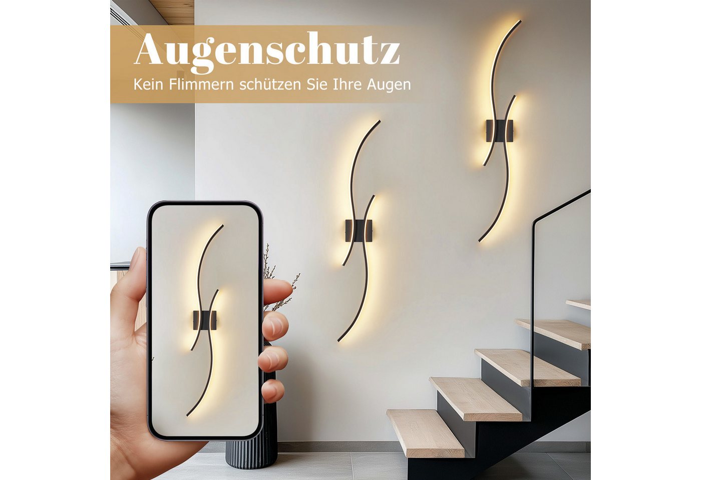 Nettlife LED Wandleuchte Innen Wohnzimmer 100CM Weiß 14W 3000K Modern Welle Design, LED fest integriert, Warmweiß, Wandbeleuchtung für Schlafzimmer Wohnzimmer Flur Treppenhaus Küche Bild 2