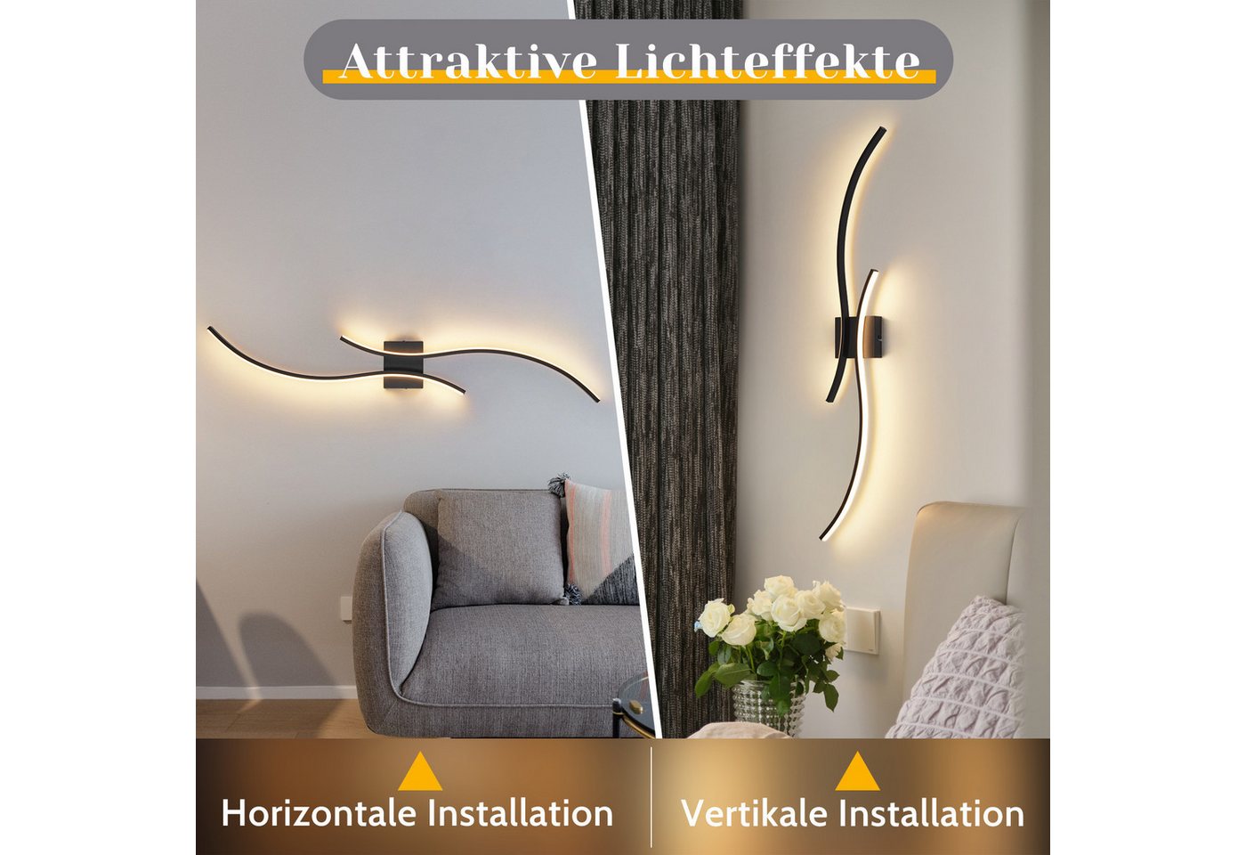 Nettlife LED Wandleuchte Innen Wohnzimmer 100CM Weiß 14W 3000K Modern Welle Design, LED fest integriert, Warmweiß, Wandbeleuchtung für Schlafzimmer Wohnzimmer Flur Treppenhaus Küche Bild 3