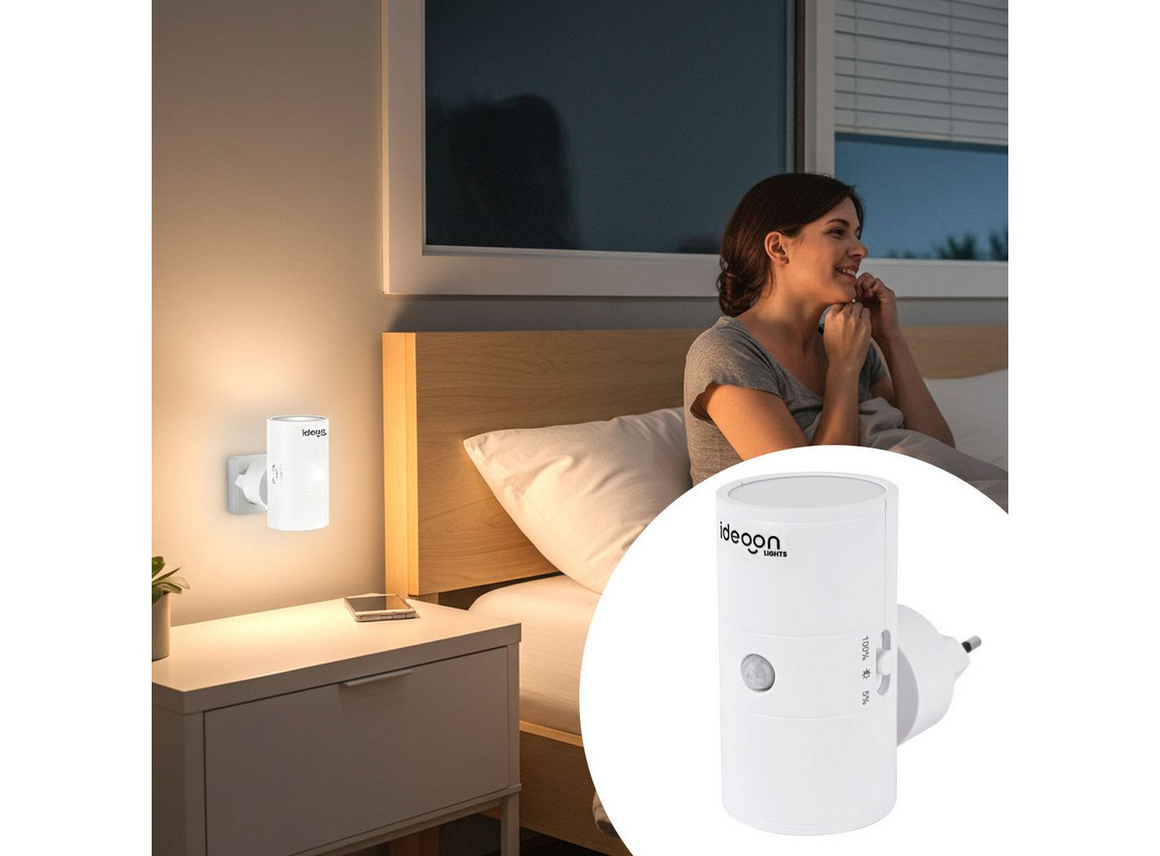 shop'n smile ideoon LED Steckdosenleuchte Steckdosen-Nachtlicht dimmbar mit PIR- & Dämmerungssensor, LED, mit Bewegungsmelder, 10 LEDs Bild 3