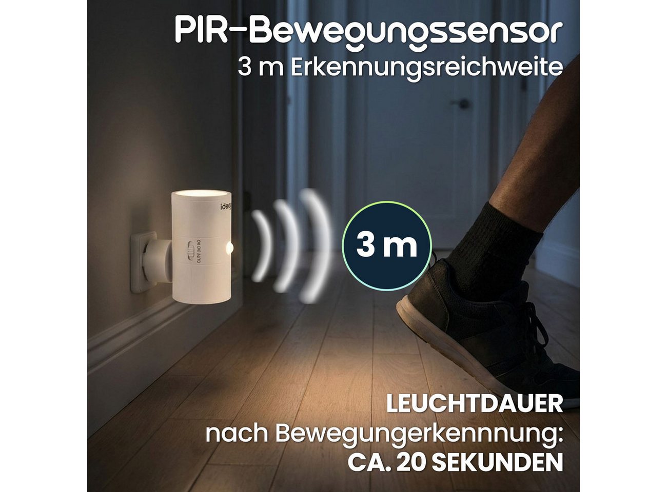shop'n smile ideoon LED Steckdosenleuchte Steckdosen-Nachtlicht dimmbar mit PIR- & Dämmerungssensor, LED, mit Bewegungsmelder, 10 LEDs Bild 4