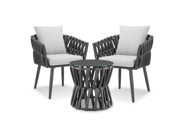 tectake Gartenlounge-Set Aluminium Sitzgruppe, höhenverstellbar, mit Sicherheitsglasplatte, (Gartenmöbel Garnitur Lugano, 3-tlg., im Rope-Design in anthrazit/grau), wetterfest und UV-beständig, gepolstert, Belastbarkeit Stuhl 120 kg