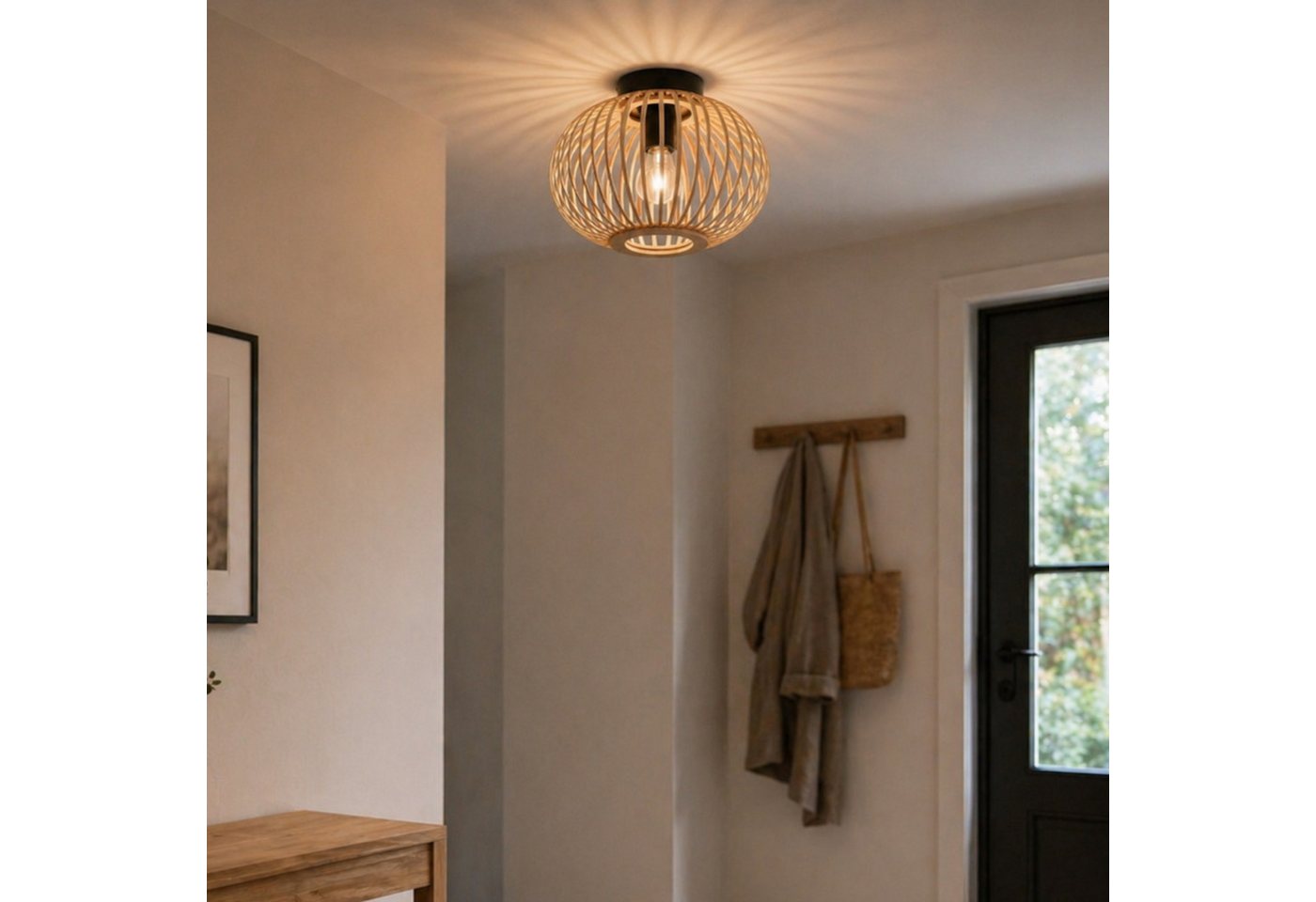 Lightbox Deckenleuchte, ohne Leuchtmittel, Deckenlampe, 30 cm, E27, Bambus/Metall, natur/schwarz Bild 4