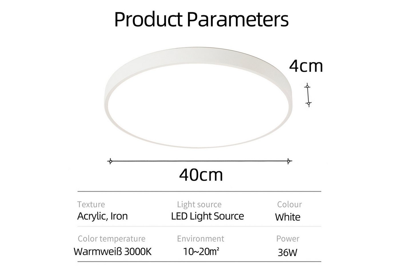 style home LED Deckenleuchte Modern Deckenlampe Wohnzimmer Schlafzimmer Büro, 36W-Warmweiß-Ø40cm, LED fest integriert, Warmweiß 3000K ohne Fernbedienung, 36W, Ø40*4cm, Runde Lampe für Wohnzimmer Schlafzimmer Küche,Schwarz Bild 3