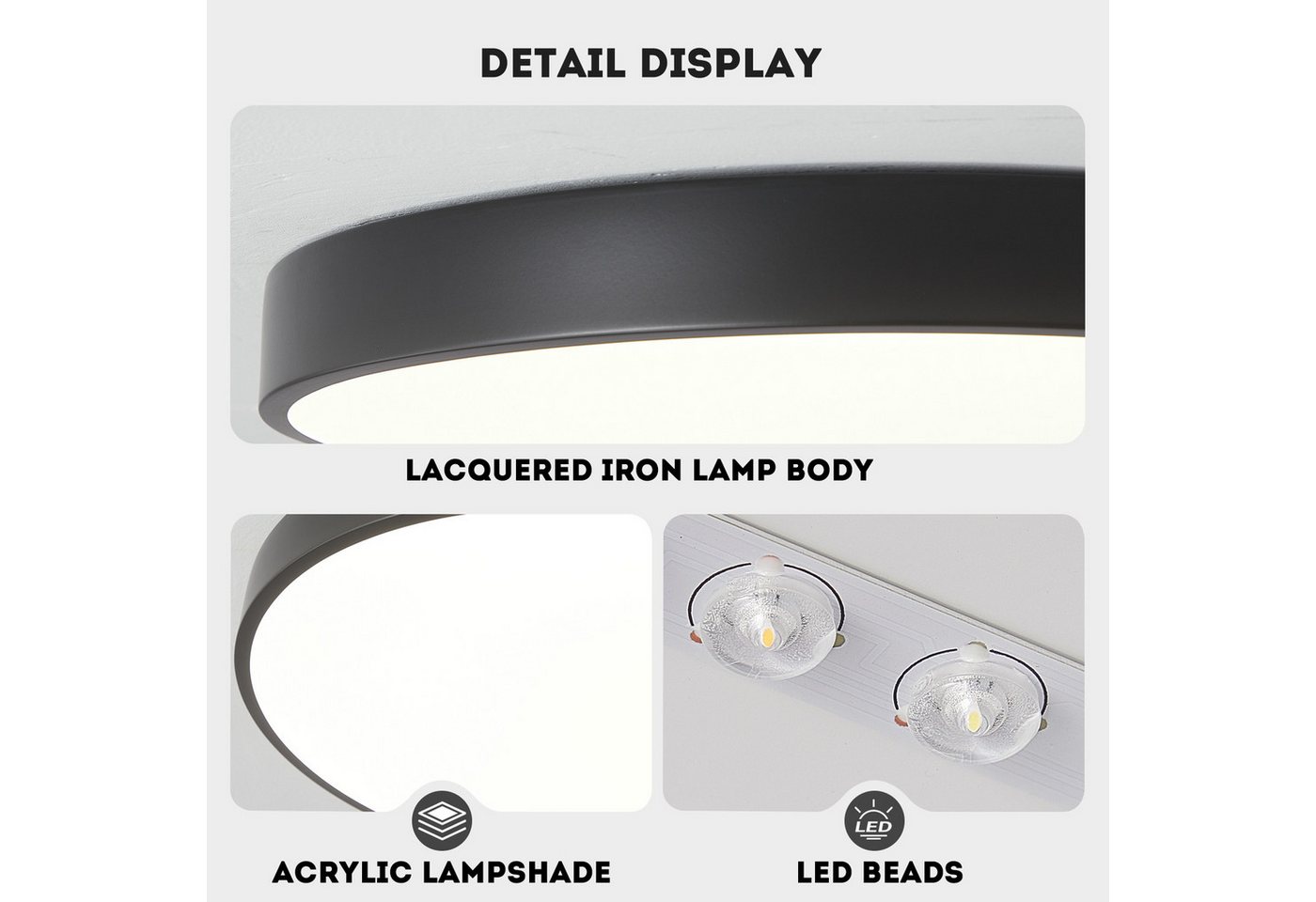 style home LED Deckenleuchte Modern Deckenlampe Wohnzimmer Schlafzimmer Büro, 24W-Warmweiß-Ø30cm, LED fest integriert, Warmweiß 3000K ohne Fernbedienung, 24W, Ø30*4cm, Runde Lampe für Wohnzimmer Schlafzimmer Küche, Schwarz