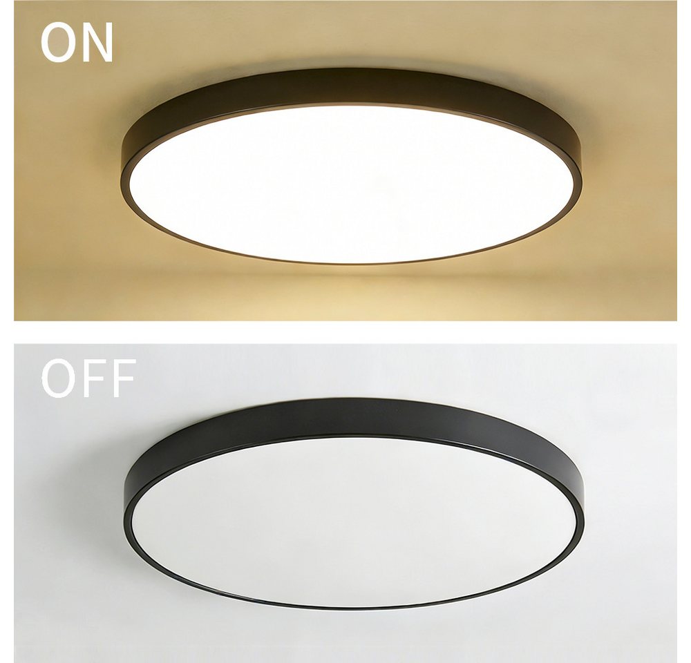 style home LED Deckenleuchte Modern Deckenlampe Wohnzimmer Schlafzimmer Büro, 24W-Warmweiß-Ø30cm, LED fest integriert, Warmweiß 3000K ohne Fernbedienung, 24W, Ø30*4cm, Runde Lampe für Wohnzimmer Schlafzimmer Küche, Schwarz Bild 2